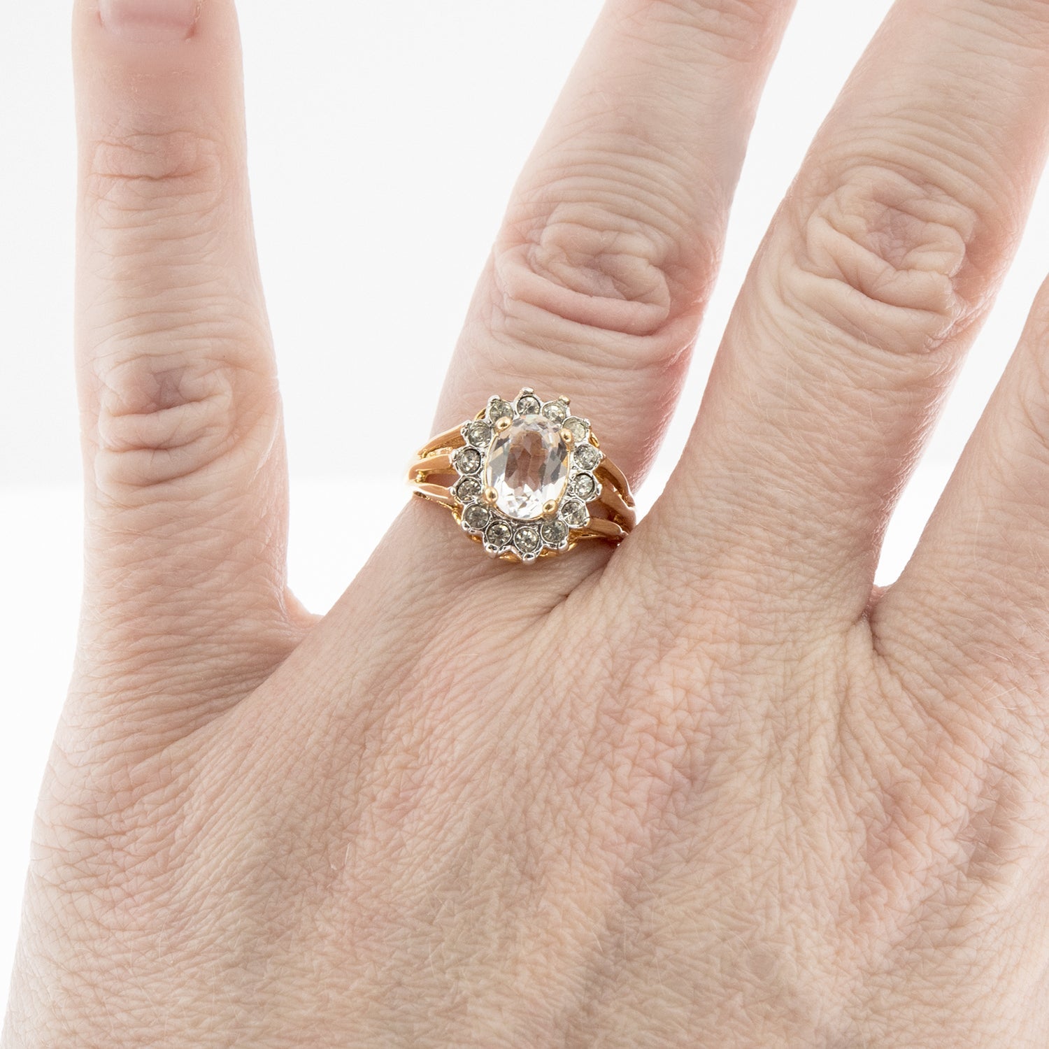 Vintage Jewelry Genuine Stone or Crystal Surrounded by Clear Austrian Crystals Ring Made in the USA by PVD Vintage Jewelry