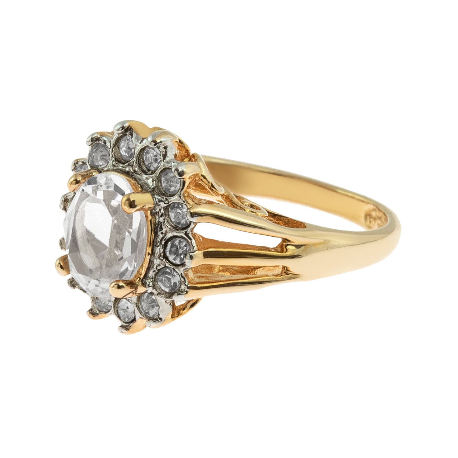 Vintage Jewelry Genuine Stone or Crystal Surrounded by Clear Austrian Crystals Ring Made in the USA by PVD Vintage Jewelry