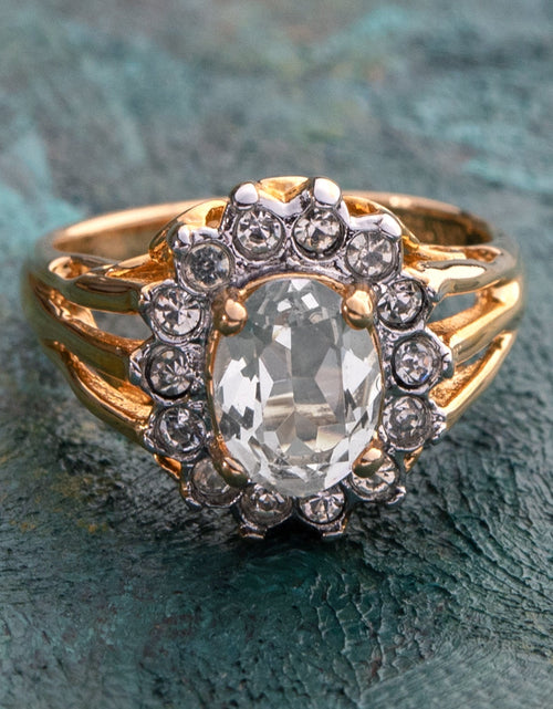 Load image into Gallery viewer, Vintage Jewelry Genuine Stone or Crystal Surrounded by Clear Austrian Crystals Ring Made in the USA by PVD Vintage Jewelry
