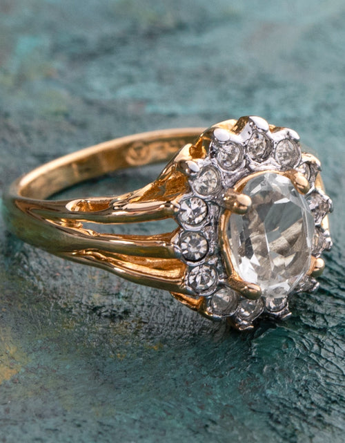 Load image into Gallery viewer, Vintage Jewelry Genuine Stone or Crystal Surrounded by Clear Austrian Crystals Ring Made in the USA by PVD Vintage Jewelry
