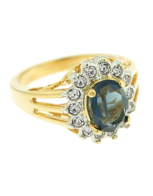 Load image into Gallery viewer, Vintage Jewelry Genuine Stone or Crystal Surrounded by Clear Austrian Crystals Ring Made in the USA by PVD Vintage Jewelry
