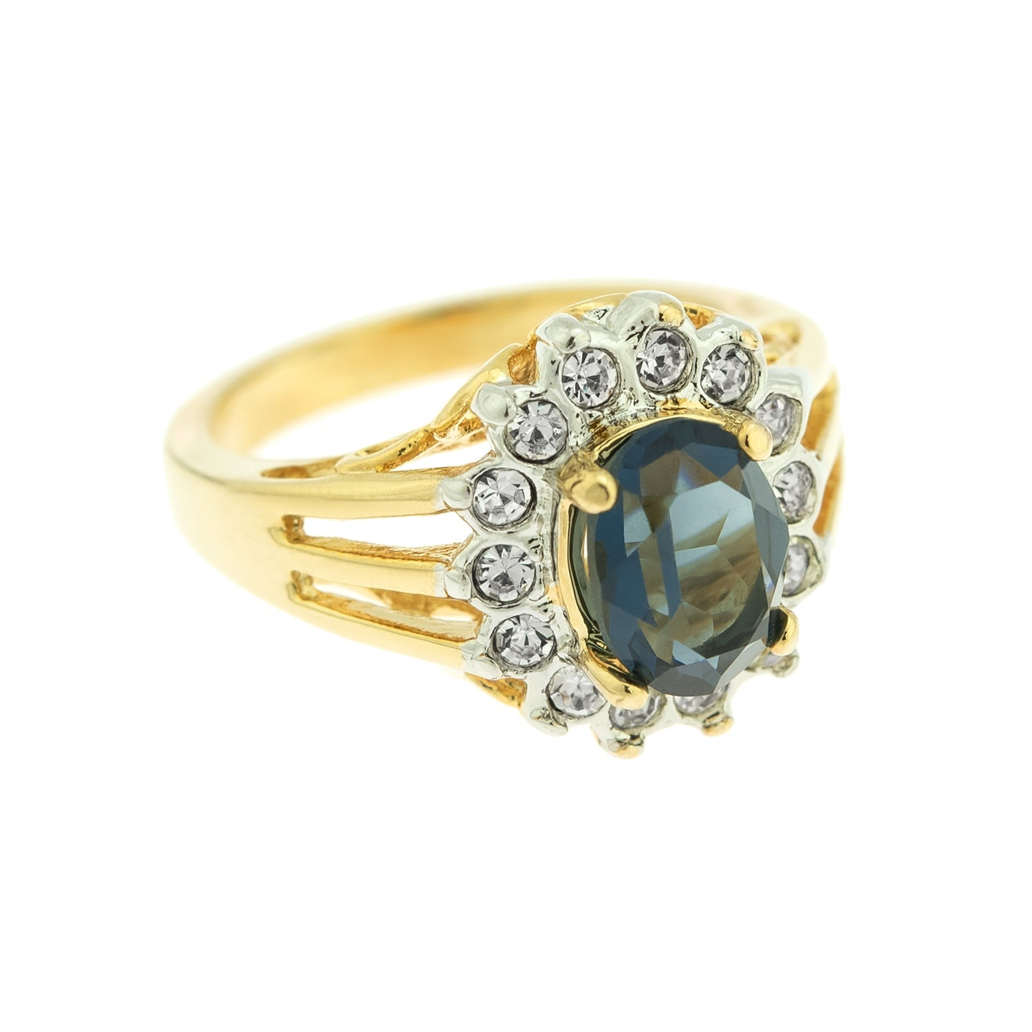 Vintage Jewelry Genuine Stone or Crystal Surrounded by Clear Austrian Crystals Ring Made in the USA by PVD Vintage Jewelry