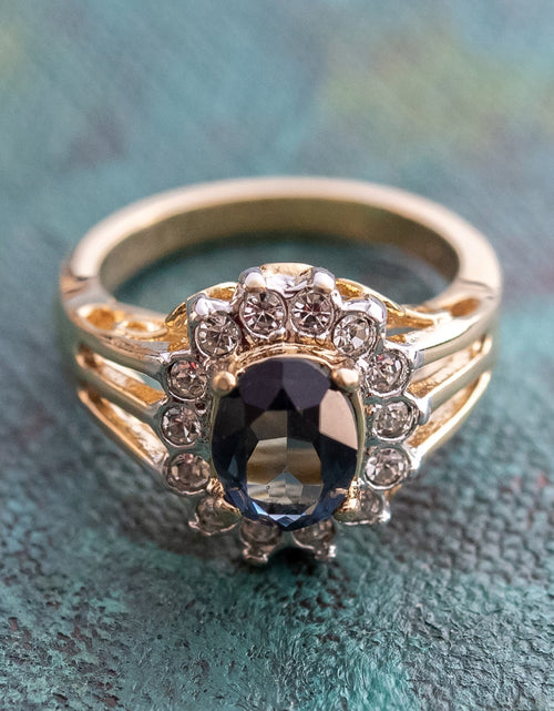 Load image into Gallery viewer, Vintage Jewelry Genuine Stone or Crystal Surrounded by Clear Austrian Crystals Ring Made in the USA by PVD Vintage Jewelry
