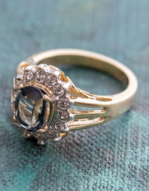 Load image into Gallery viewer, Vintage Jewelry Genuine Stone or Crystal Surrounded by Clear Austrian Crystals Ring Made in the USA by PVD Vintage Jewelry
