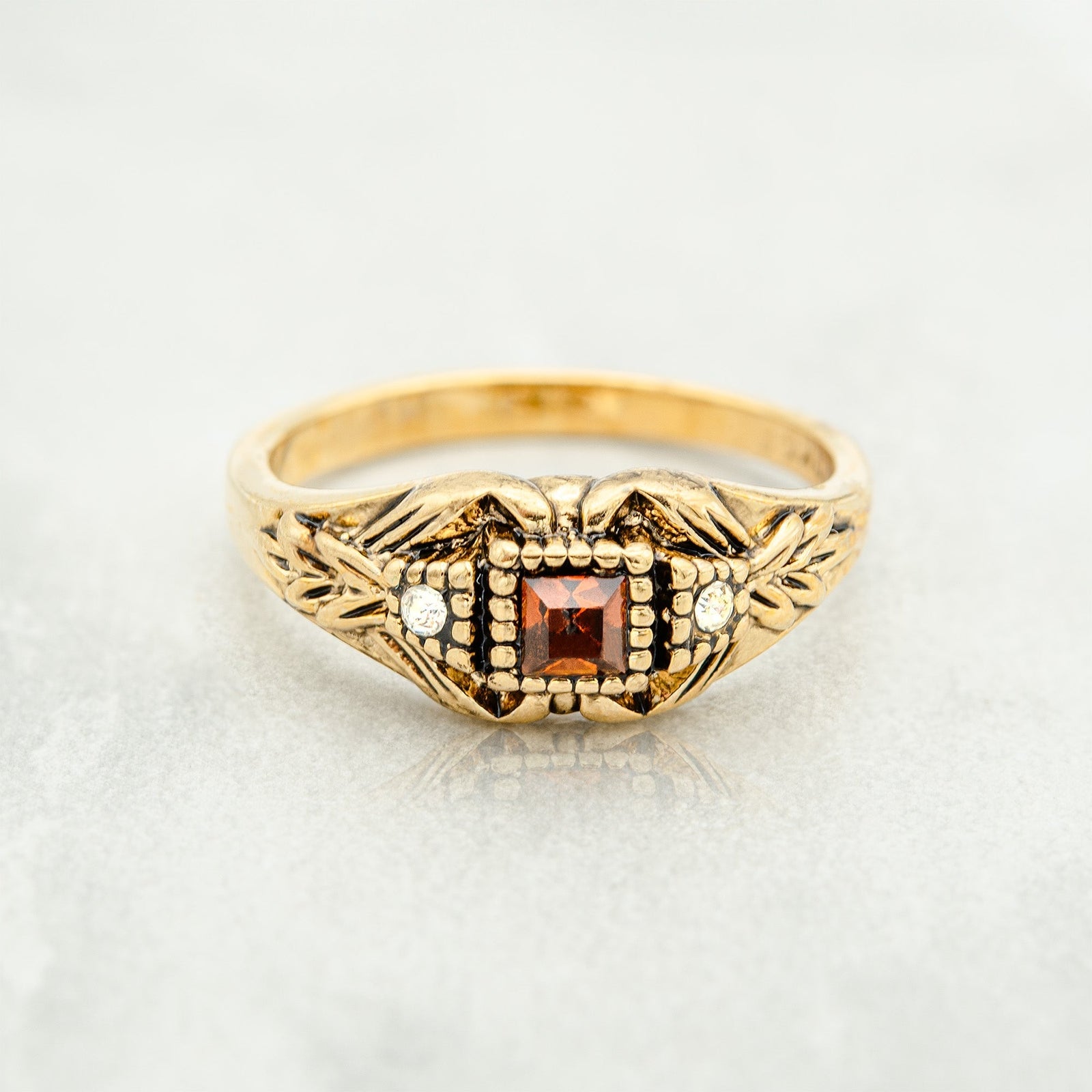 Vintage 1980's Ring Austrian Crystal 18k Antique YellwoWhite Gold Electroplated Made in the USA by PVD Vintage Jewelry