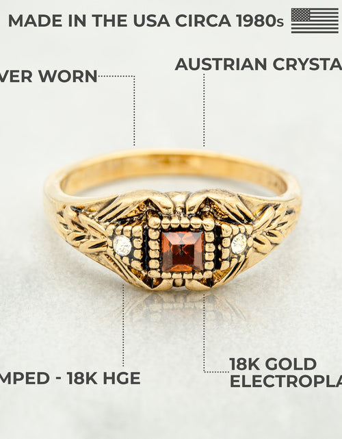 Load image into Gallery viewer, Vintage 1980's Ring Austrian Crystal 18k Antique YellwoWhite Gold Electroplated Made in the USA by PVD Vintage Jewelry
