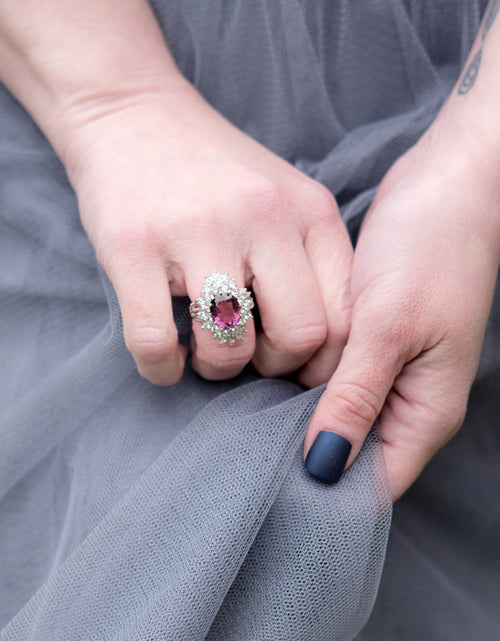 Load image into Gallery viewer, Vintage Women's Austrian Crystal Cocktail Ring 18k Gold Electroplated Birthstone Ring for Women by PVD Vintage Jewelry
