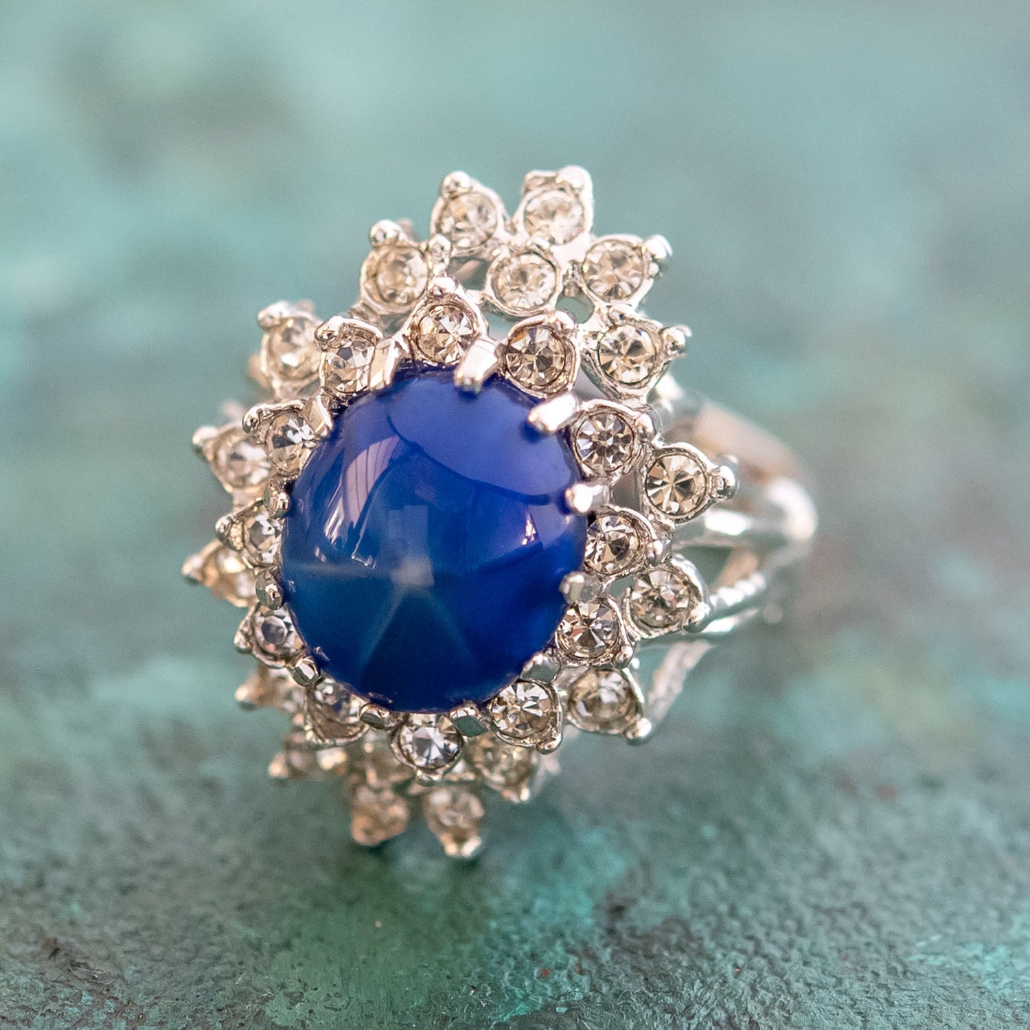 Vintage Women's Austrian Crystal Cocktail Ring 18k Gold Electroplated Birthstone Ring for Women by PVD Vintage Jewelry
