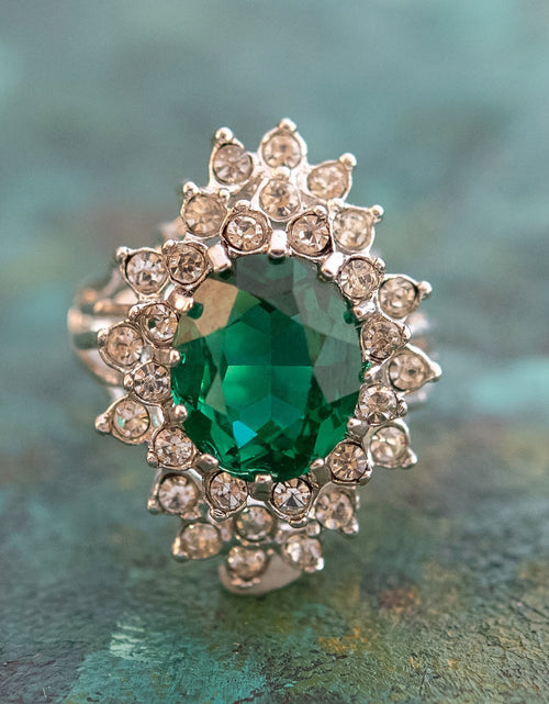 Load image into Gallery viewer, Vintage Women's Austrian Crystal Cocktail Ring 18k Gold Electroplated Birthstone Ring for Women by PVD Vintage Jewelry
