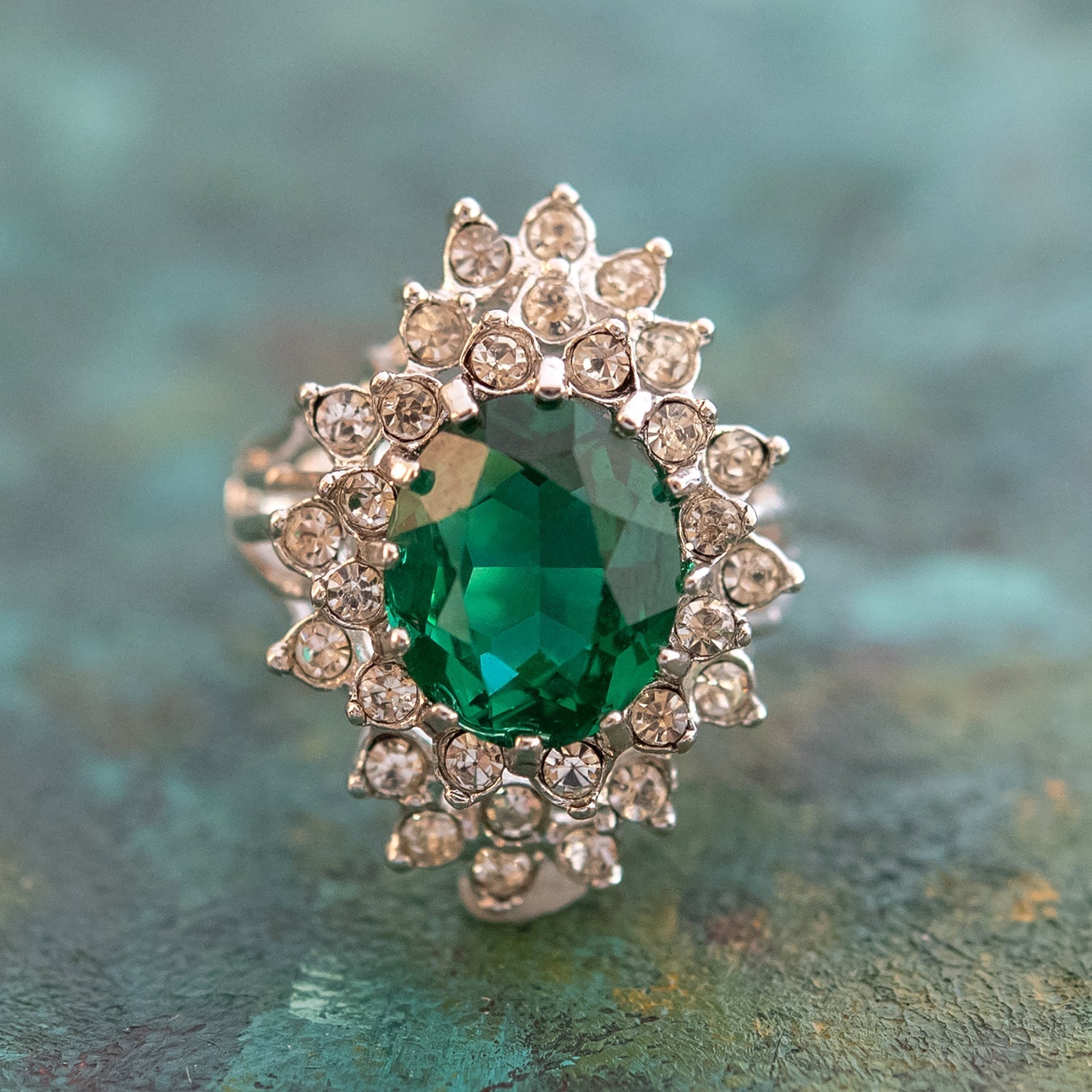 Vintage Women's Austrian Crystal Cocktail Ring 18k Gold Electroplated Birthstone Ring for Women by PVD Vintage Jewelry