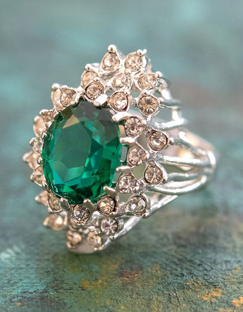 Load image into Gallery viewer, Vintage Women's Austrian Crystal Cocktail Ring 18k Gold Electroplated Birthstone Ring for Women by PVD Vintage Jewelry
