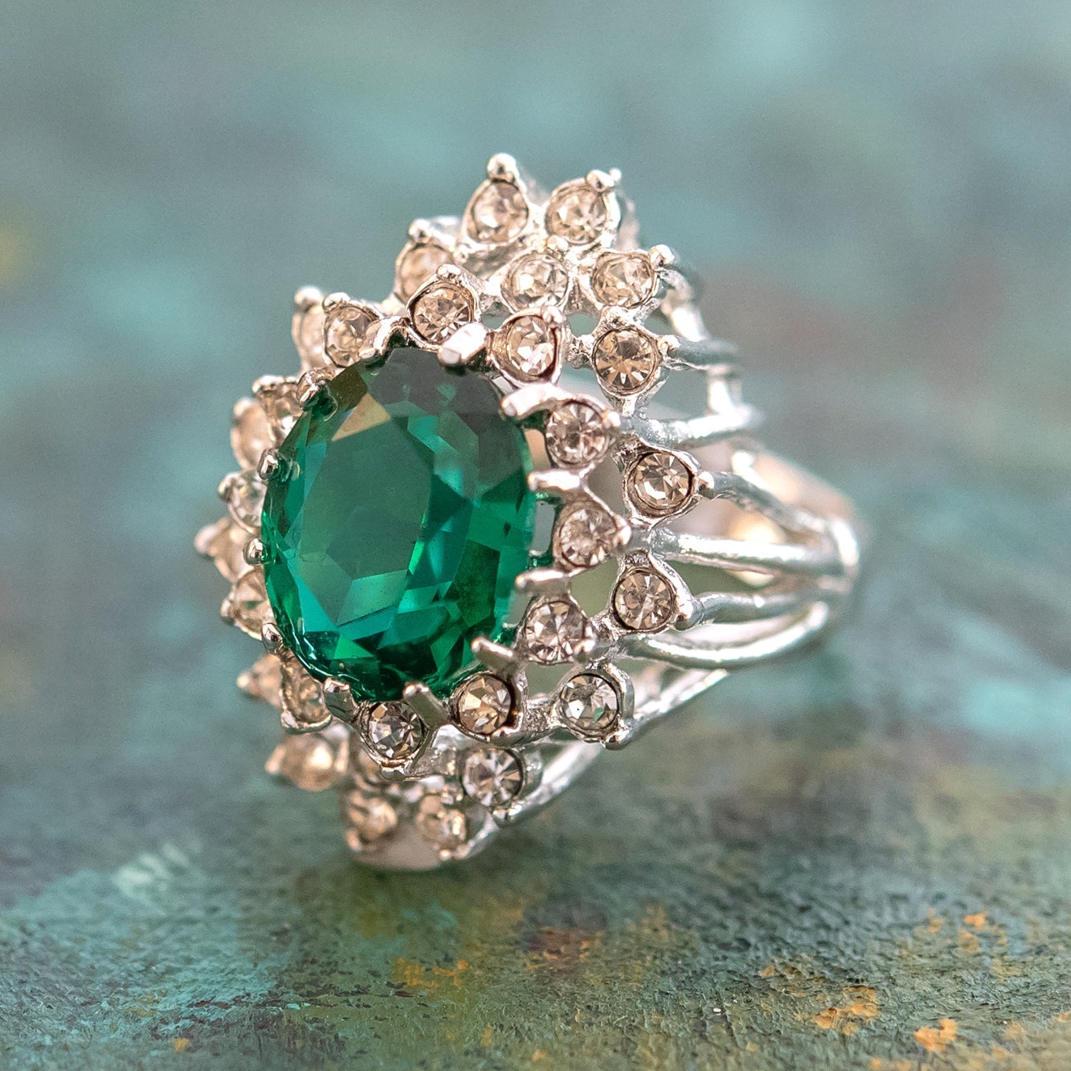Vintage Women's Austrian Crystal Cocktail Ring 18k Gold Electroplated Birthstone Ring for Women by PVD Vintage Jewelry