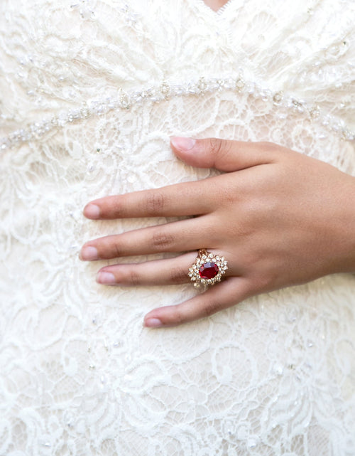 Load image into Gallery viewer, Vintage Women's Austrian Crystal Cocktail Ring 18k Gold Electroplated Birthstone Ring for Women by PVD Vintage Jewelry
