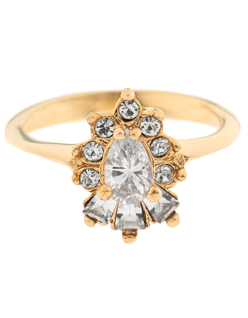 Load image into Gallery viewer, Vintage 1990's Ring Ruby and Clear Austrian Crystals 18k Yellow Gold Plated by PVD Vintage Jewelry
