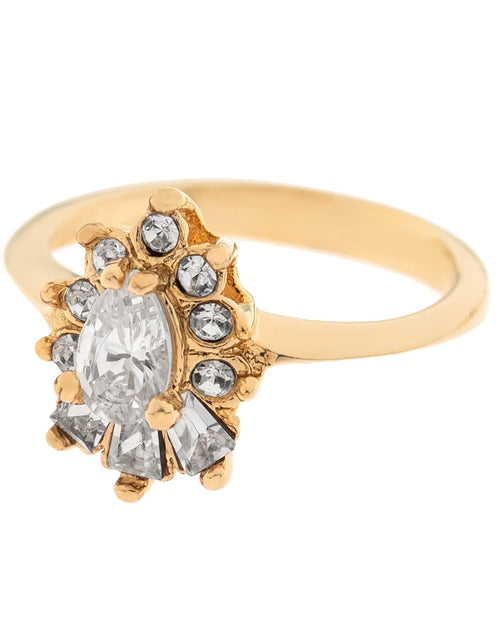 Load image into Gallery viewer, Vintage 1990's Ring Ruby and Clear Austrian Crystals 18k Yellow Gold Plated by PVD Vintage Jewelry
