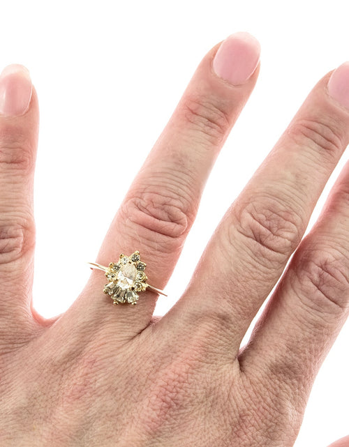Load image into Gallery viewer, Vintage 1990's Ring Ruby and Clear Austrian Crystals 18k Yellow Gold Plated by PVD Vintage Jewelry
