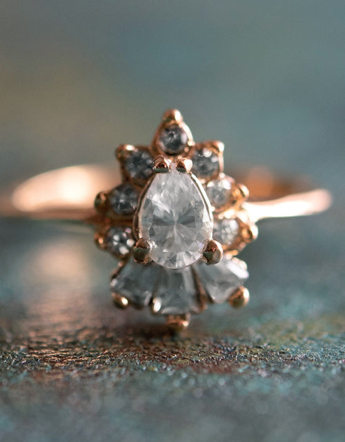 Load image into Gallery viewer, Vintage 1990's Ring Ruby and Clear Austrian Crystals 18k Yellow Gold Plated by PVD Vintage Jewelry
