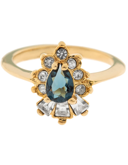 Load image into Gallery viewer, Vintage 1990's Ring Ruby and Clear Austrian Crystals 18k Yellow Gold Plated by PVD Vintage Jewelry
