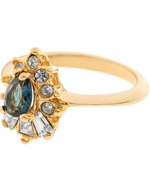 Load image into Gallery viewer, Vintage 1990's Ring Ruby and Clear Austrian Crystals 18k Yellow Gold Plated by PVD Vintage Jewelry
