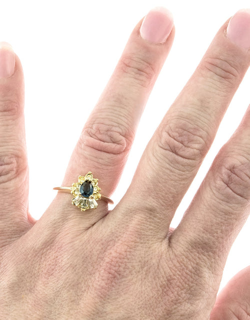 Load image into Gallery viewer, Vintage 1990's Ring Ruby and Clear Austrian Crystals 18k Yellow Gold Plated by PVD Vintage Jewelry
