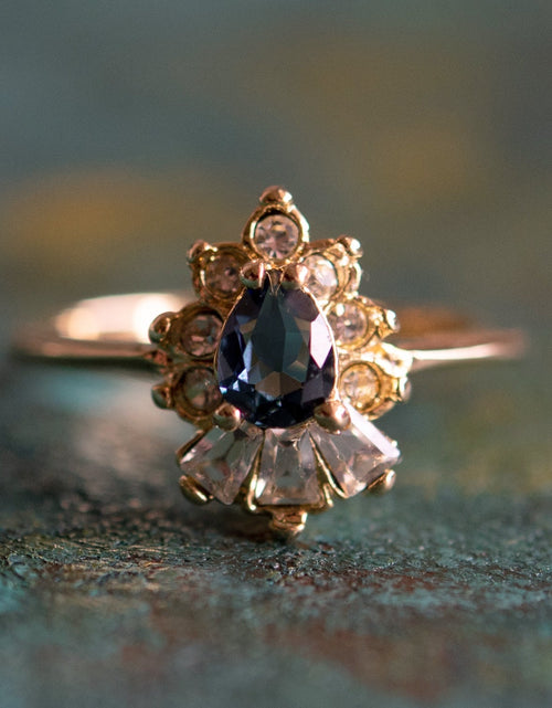 Load image into Gallery viewer, Vintage 1990's Ring Ruby and Clear Austrian Crystals 18k Yellow Gold Plated by PVD Vintage Jewelry
