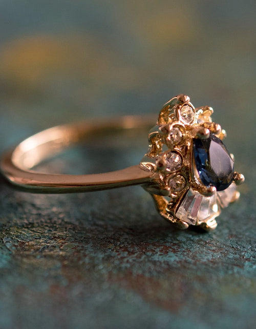 Load image into Gallery viewer, Vintage 1990's Ring Ruby and Clear Austrian Crystals 18k Yellow Gold Plated by PVD Vintage Jewelry
