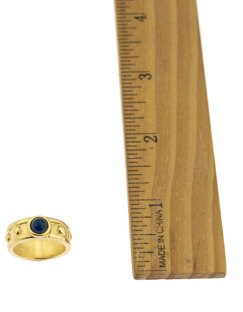 Load image into Gallery viewer, Vintage Ring 1970s Sapphire Cabocon Glass Ring 18k Brushed Gold September Birthstone #R3095 by PVD Vintage Jewelry
