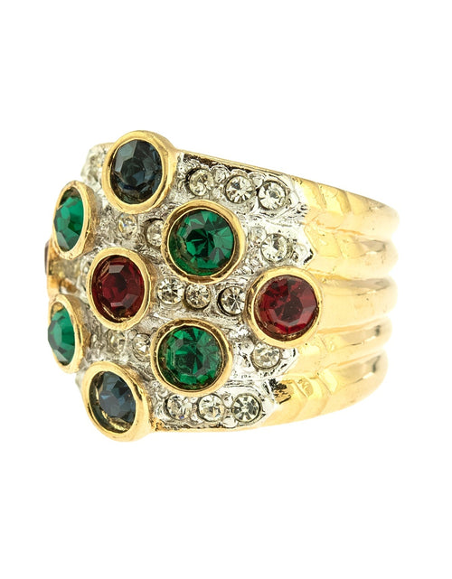 Load image into Gallery viewer, Vintage Pave Austrian Crystal Ring Womens Antique Ring 18k Yellow Gold Electroplated Made in USA by PVD Vintage Jewelry
