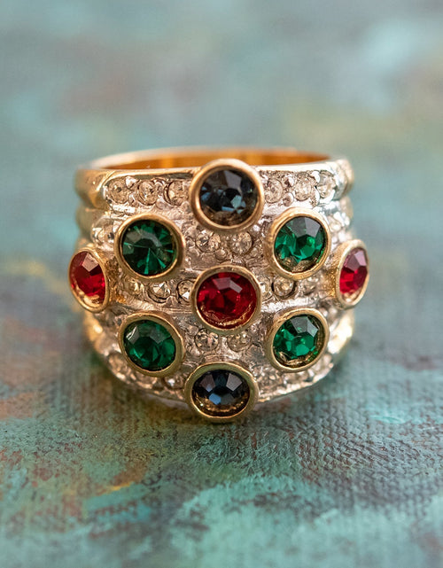 Load image into Gallery viewer, Vintage Pave Austrian Crystal Ring Womens Antique Ring 18k Yellow Gold Electroplated Made in USA by PVD Vintage Jewelry
