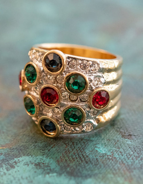 Load image into Gallery viewer, Vintage Pave Austrian Crystal Ring Womens Antique Ring 18k Yellow Gold Electroplated Made in USA by PVD Vintage Jewelry
