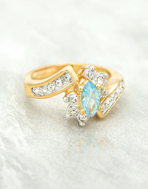 Load image into Gallery viewer, Vintage 1980s Ring Zirconia with Clear Austrian Crystals 18k Yellow Gold Electroplated by PVD Vintage Jewelry
