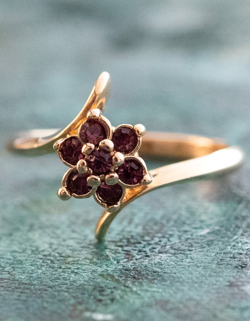 Load image into Gallery viewer, Vintage 1970's Amethyst Crystal and Genuine Pinfire Opal Ring 18kt Yellow Gold Electroplated Ring by PVD Vintage Jewelry
