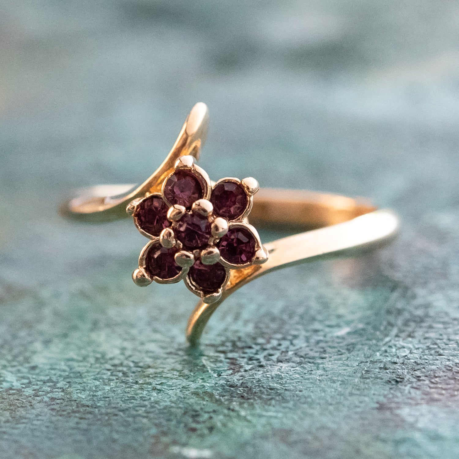 Vintage 1970's Amethyst Crystal and Genuine Pinfire Opal Ring 18kt Yellow Gold Electroplated Ring by PVD Vintage Jewelry