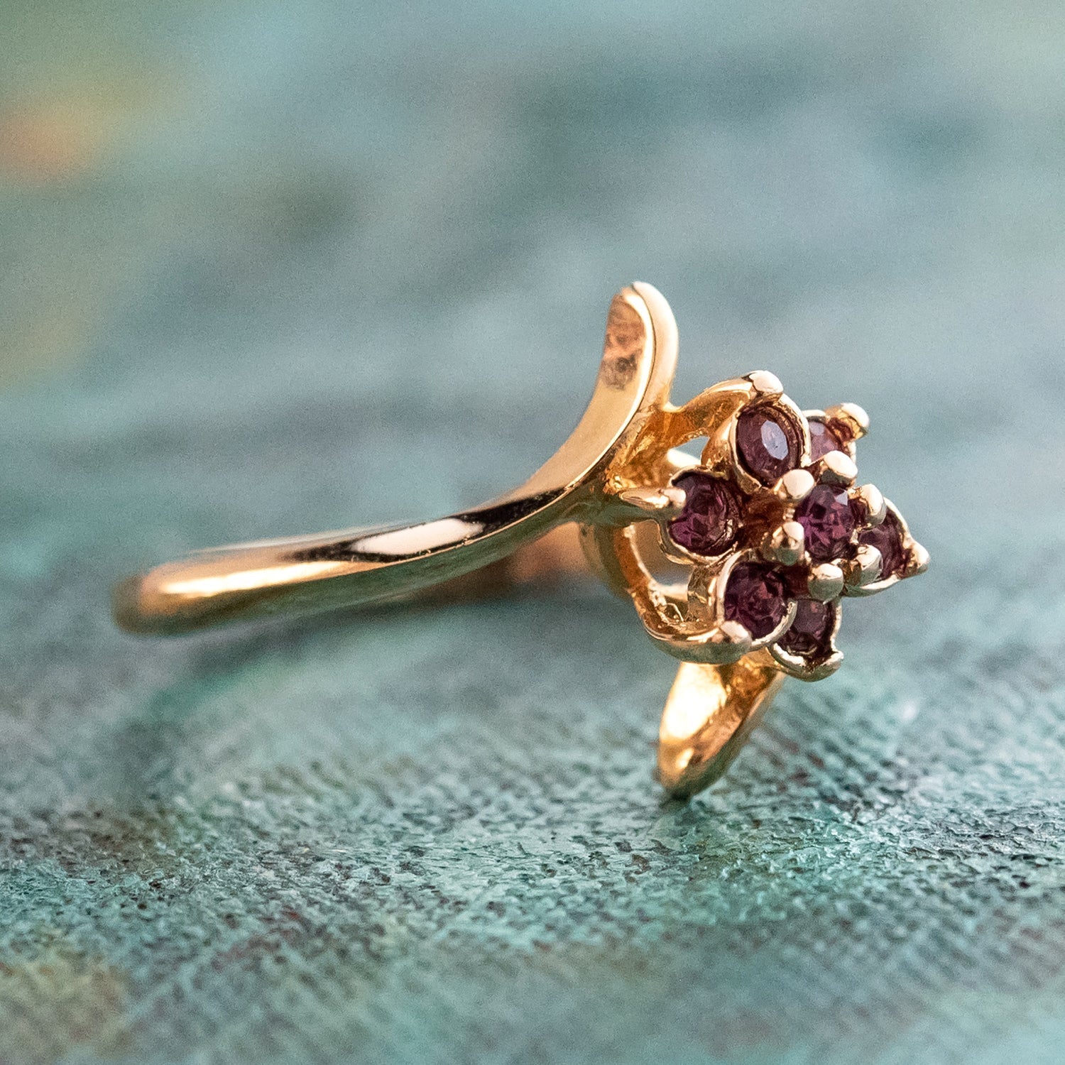 Vintage 1970's Amethyst Crystal and Genuine Pinfire Opal Ring 18kt Yellow Gold Electroplated Ring by PVD Vintage Jewelry