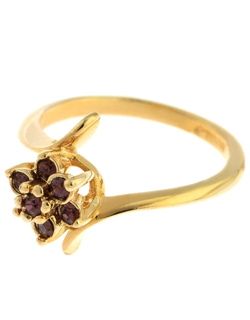 Load image into Gallery viewer, Vintage 1970's Amethyst Crystal and Genuine Pinfire Opal Ring 18kt Yellow Gold Electroplated Ring by PVD Vintage Jewelry
