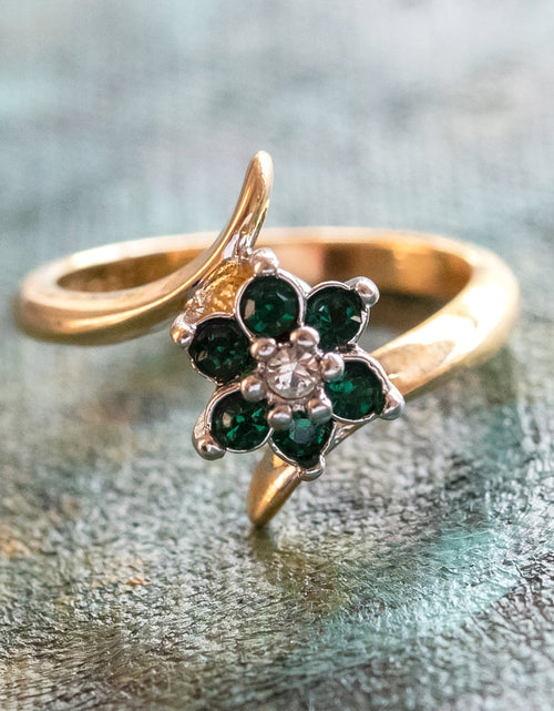 Load image into Gallery viewer, Vintage 1970's Amethyst Crystal and Genuine Pinfire Opal Ring 18kt Yellow Gold Electroplated Ring by PVD Vintage Jewelry
