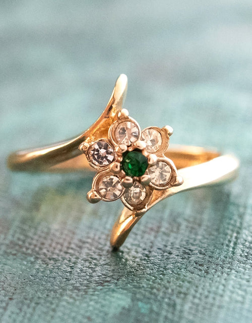 Load image into Gallery viewer, Vintage 1970's Amethyst Crystal and Genuine Pinfire Opal Ring 18kt Yellow Gold Electroplated Ring by PVD Vintage Jewelry
