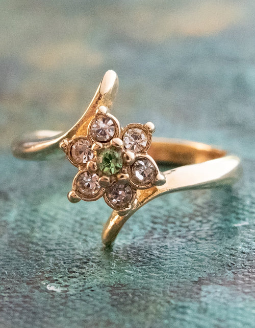 Load image into Gallery viewer, Vintage 1970's Amethyst Crystal and Genuine Pinfire Opal Ring 18kt Yellow Gold Electroplated Ring by PVD Vintage Jewelry
