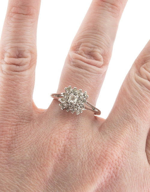 Load image into Gallery viewer, Vintage Clear Austrian Crystal Burst Ring 18kt White Gold Electroplated Made in USA by PVD Vintage Jewelry
