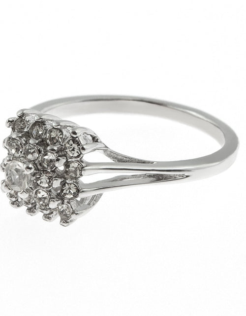 Load image into Gallery viewer, Vintage Clear Austrian Crystal Burst Ring 18kt White Gold Electroplated Made in USA by PVD Vintage Jewelry

