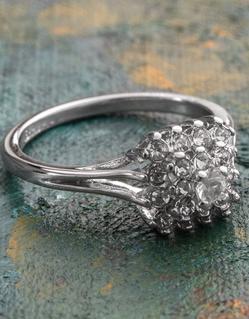 Load image into Gallery viewer, Vintage Clear Austrian Crystal Burst Ring 18kt White Gold Electroplated Made in USA by PVD Vintage Jewelry
