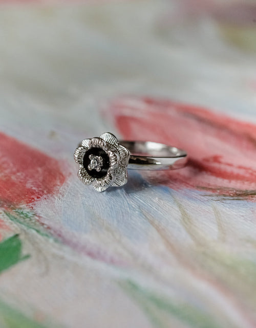 Load image into Gallery viewer, Vintage Flower Ring Clear Crystal 18k Yellow Gold Electroplated by PVD Vintage Jewelry
