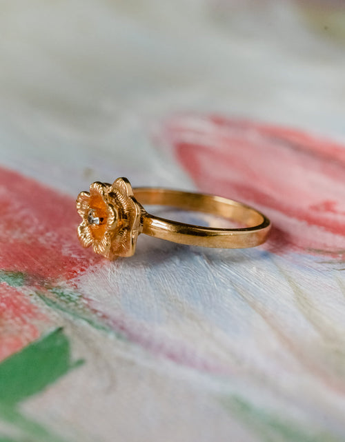 Load image into Gallery viewer, Vintage Flower Ring Clear Crystal 18k Yellow Gold Electroplated by PVD Vintage Jewelry

