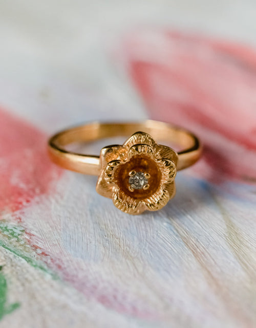 Load image into Gallery viewer, Vintage Flower Ring Clear Crystal 18k Yellow Gold Electroplated by PVD Vintage Jewelry
