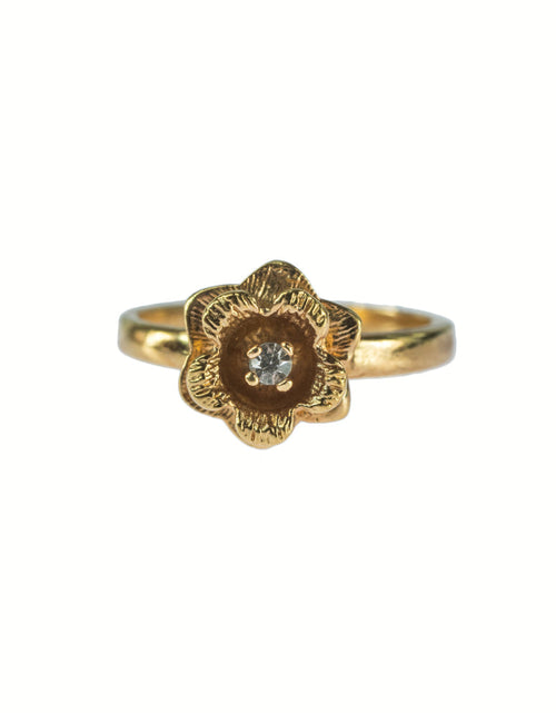 Load image into Gallery viewer, Vintage Flower Ring Clear Crystal 18k Yellow Gold Electroplated by PVD Vintage Jewelry
