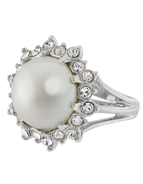 Load image into Gallery viewer, Vintage Ring 1970s Pearl Bead and Swarovski Crystal Ring 18k Gold  #R1782 by PVD Vintage Jewelry
