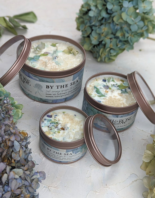 Load image into Gallery viewer, BY THE SEA Hydrangea Sea Salt Candle by Ash &amp; Rose
