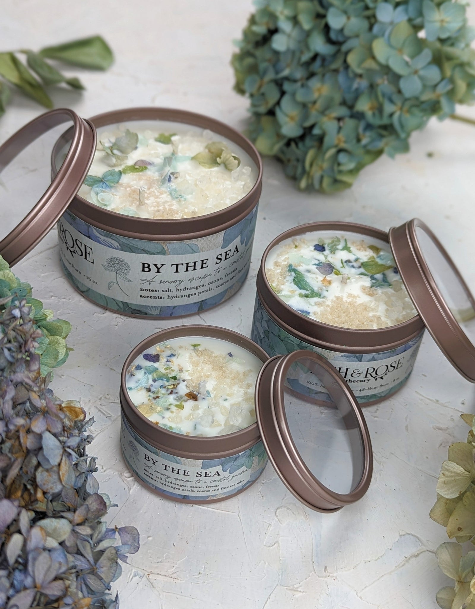 BY THE SEA Hydrangea Sea Salt Candle by Ash & Rose