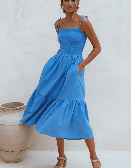 Load image into Gallery viewer, Paradiso Strappy Linen Midi Dress by ELF
