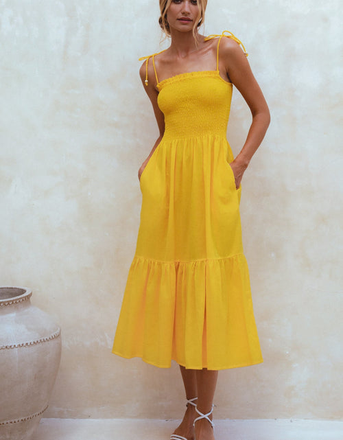 Load image into Gallery viewer, Paradiso Strappy Linen Midi Dress by ELF
